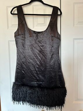 Urban Daizy NWT Black party cocktail Tank Dress with Faux Fur Hem size L